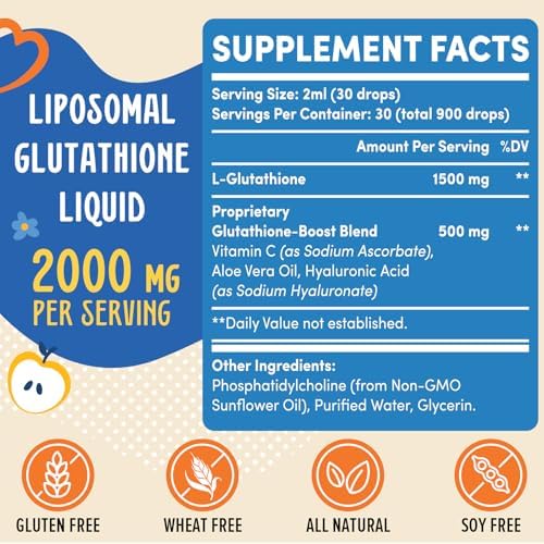 Prunucis 2000MG Liposomal Glutathione Liquid, 98% Absorption, Active Form L-Glutathione Supplement, Vegan Friendly, Powerful Antioxidant Complex for Immune System, Aging Defense, Detox, 4 FL.OZ - Image 2