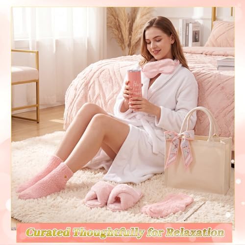 Patelai 7 Pcs Birthday Gifts for Women Spa Robe and Slippers Set Self Care Gift Basket for Women Spa Gift Basket for Friend - Image 5