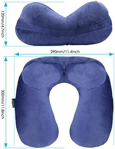 Inflatable Travel Pillow for Airplane, Soft Velvet Inflatable Travel Neck Pillow for Airplanes, Train, Car, Home and Office with Packsack & Comfortable Velvet - Blue - Image 2