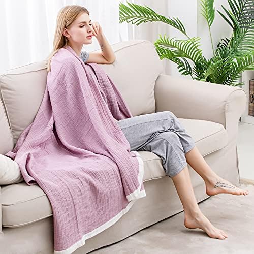 SE SOFTEXLY Muslin Throw Blanket, 4-Layer Dyed Yarn, 50”x60”, Purple - Image 5