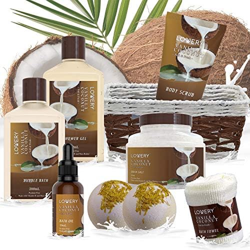 Gifts For Women Gift Basket for Women– 9 Piece Set of Vanilla Coconut Home Spa Set, Luxurious Gifts for Her, Bath and Body Sets Includes Fragrant Lotions, Large Bath Bombs, Coconut Oil - Image 5