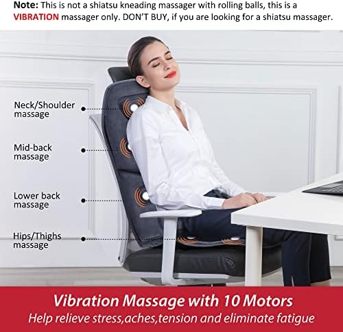 COMFIER Back Massager with Heat, 10 Motors Vibration Seat Massager, Chair Massage Pad, Heated Chair Pad, Chair Warmer,Gifts for Elderly, Mom, Dad (Gray) - Image 2