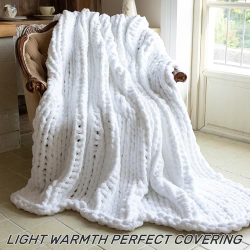Chunky Knit Throw Blanket for Couch，40x50 Inches White - Image 3