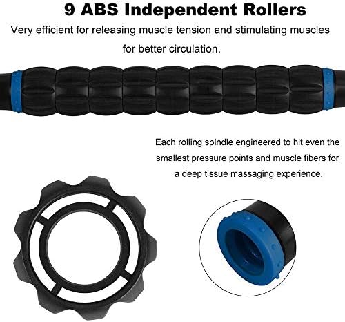 YANSYI Professional 9-Roller Deep Tissue Massage Stick - Portable Muscle Recovery Roller for Athletes, Relieves Post-Workout Soreness & Leg/Back Pain - Portable Physio Tool (Blue 1) - Image 3