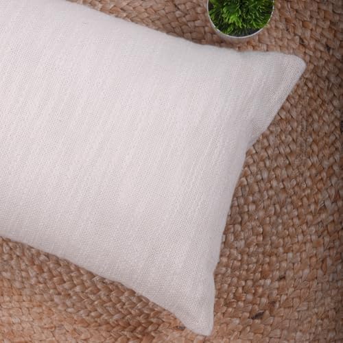 Trade Star Decorative Cotton Throw Pillow Cover 12x24 Pillow Cover Oblong Pillow Cases Solid Handloomed Pillow Covers Authentic Indian Ethnic Shams for Bed Decor (Ivory Solid) - Image 4