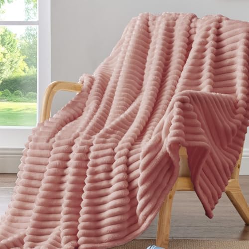 BEDELITE Ribbed Fleece Throw Blanket for Couch, Dusty Pink, 50"x60" by BEDELITE