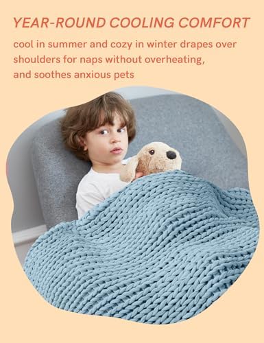 YnM Cooling Weighted Blanket, 100% Cotton Handmade Chunky Knitted Blanket, Weighted Lap, Breathable Heavy Blankets, Machine Washable Throw for Sleep or Home Decor (Sky Blue, 25x35 Inch, 3lbs) - Image 5