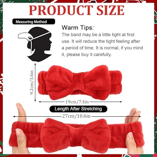 WHAVEL 6PCS Red Spa Headband and Wristbands Set, Valentine's Day Face Wash Headband Wrist Bands for Washing Face Makeup Skincare Hair Band Skin Care Accessories Tools - Image 2