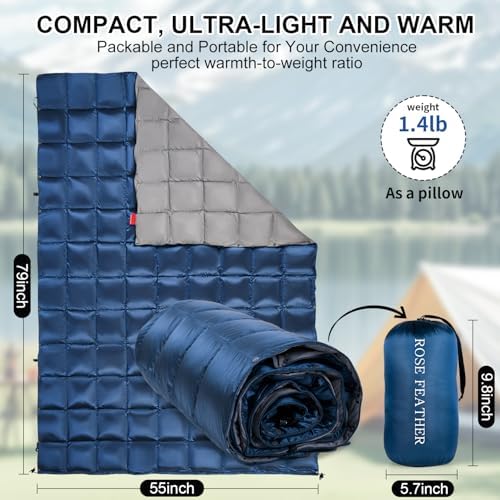 Down Camping Blanket - Lightweight, Packable, Warm & Puffy Outdoor Travel Quilt for Sleep, Hiking, Backpacking, Stadium, Festivals, Water-Resistant Sleeping Bag 55"x79" - Image 4