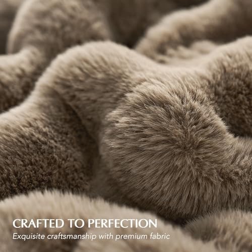 EverGrace Faux Rabbit Fur Bubble Throw Blanket, 50"x60", Greige - Image 5