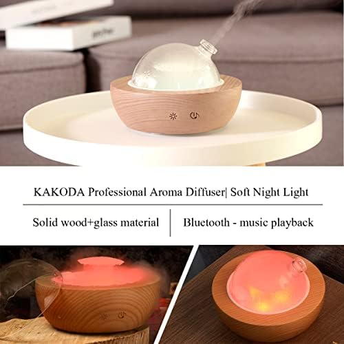 Glass Essential Oil Diffuser,Real Wood Base,Bluetooth Speaker,2025 Upgrade Aromatherapy Diffuser,Aroma Diffuse with Music Player,LED Light in 7 Colors，Home Office Bedroom（Non-Glass Reservoir） - Image 6