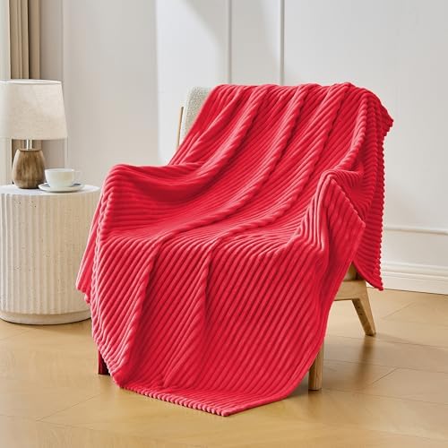 Bnuitland Fleece Throw Blanket for Couch, 300GSM Soft Warm Cozy Fluffy Throw for Adults & Kids, Stripe Pattern, All Season Sofa Bed Blanket for Home Decor, Magenta 50"x60" - Image 2