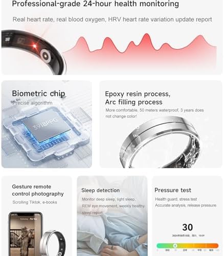 Smart Ring for Women & Men, Health Tracker with Blood Oxygen Monitor, Heart Rate & Sleep Monitor, 5-7 Days Battery, Waterproof Fitness Ring Size #9 - Image 3