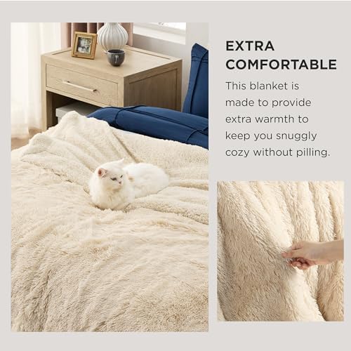 Bedsure Faux Fur Fluffy Sherpa Throw Blanket Couch Twin Beige 60"x80" - Image 3