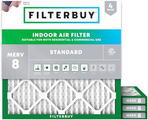 Filterbuy 17x17x1 Air Filter MERV 8 Dust & Allergy Defense (4-Pack) by Filterbuy