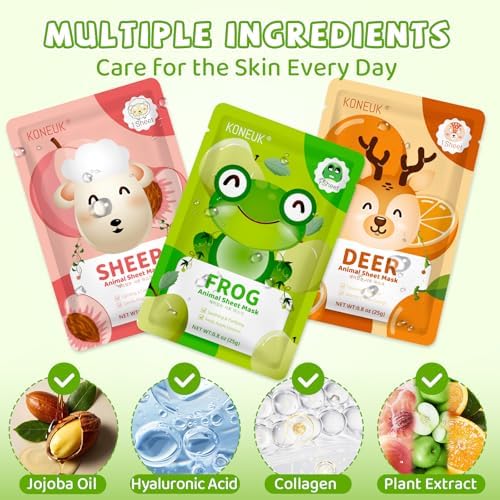 KONEUK 14 Pack Kids Face Mask Set, Cute Animal Face Masks Skincare for Kids - Image 3