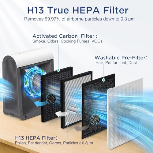 Air Purifiers for Home Large Room Up to 2590 ft² with PM 2.5 Display Air Quality Sensor, DBFIT H13 HEPA Air Purifier with Washable Filter, Auto Mode, Air Cleaner for Smoke Dust Pollen Pets Hair Odor - Image 6