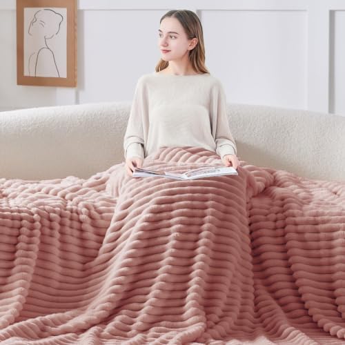 BEDELITE Ribbed Fleece Throw Blanket for Couch, Dusty Pink, 50"x60" - Image 2