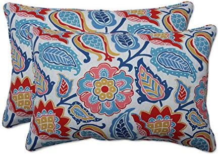 Pillow Perfect Bright Floral Indoor/Outdoor Accent Throw Pillow, Plush Fill, Weather, and Fade Resistant, Large Lumbar - 16.5" x 24.5", Blue/Red Moroccan Flowers, 2 Count by PillowPerfect