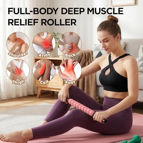 Muscle Roller & Massage Roller Stick for Athletes - Lymphatic Drainage Support, Relieves Muscle Soreness, Cramping & Tightness - Targets Legs, Arms, Back & Calves （Pink ） - Image 3