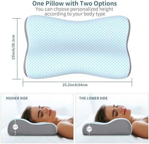 Cervical Neck Pillow for Pain Relief, Contour Memory Foam Pillows for Sleeping, Ergonomic Pillow Orthopedic Cooling Pillow Bed Pillow Neck Support for Side Back Stomach Sleepers(Light Blue) - Image 3