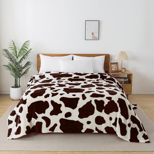 Richave Fleece Cow Print Blanket for All Season - Premium Lightweight Anti-Static Brown and Ivory King Size Blankets Plush Gift for Daughter Mom, Bedroom Decor 90" x 108"(Brown Cow) - Image 3