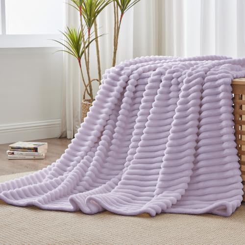BEDELITE Ribbed Twin Blanket for Couch & Bed, Lavender Fog, 60"x80" by BEDELITE