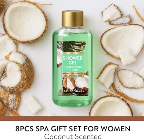 Spa Gift for Women, 8 Piece Luxury Coconut Bath Set with Bubble Bath & Bath Bombs Body Scrub Lotion Hand Cream, Bath Sets for Women Gift, Anniversary Present Birthday Gifts - Image 2