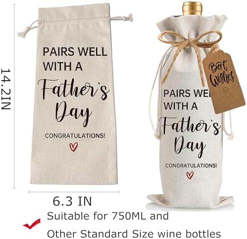 1Pcs Father's Gifts Wine Gifts Bag Dad gifts Wine Bag Father's Day, Pairs Well With a Father's Day with 1Pcs Kraft Blessing Cards and natural jute rope - Image 2