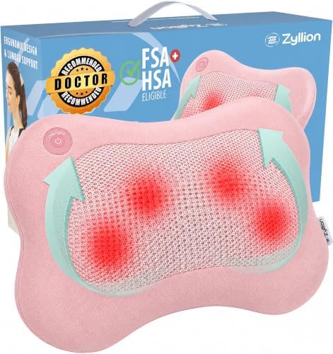 Zyllion ZMA-13 Back and Neck Massager with Heat for Pain Relief, Pink by Zyllion%2C+Inc.