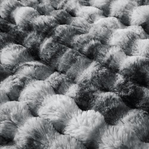 50x60 Inches Ultra-Soft Fuzzy Faux Fur Plush Throw Blanket - Thick, Warm Sherpa for Couch, Sofa, Bedroom, Camping - Decorative Blanket for Cozy Warmth, Bubble Light Grey Tie Dye - Image 7