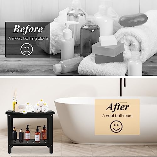Apolimi HDPE Shower Bench, Shower Stool with Storage Shelf 2-Tier Spa Stool for Inside Shower,Water Resistant & Non-Slip Design Shower Seat (Black L Size) - Image 6