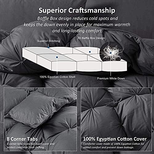 Luxurious Heavyweight Goose Down Feather Fiber Comforter, Exquisite Pinch Pleat Design, Oversize California King/Cal King 108 x 98, 100% Egyptian Cotton, 90 oz Fill Weight, Gray - Image 6