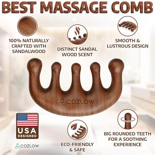 Cozlow Head Scalp Comb - Premium Wooden Massage Comb for Neck & Shoulder - Natural Sandalwood Massager for Soft & Smooth Hair - Wood Therapy Massage Tool for Stress Relief & Muscle Relaxation - Image 2