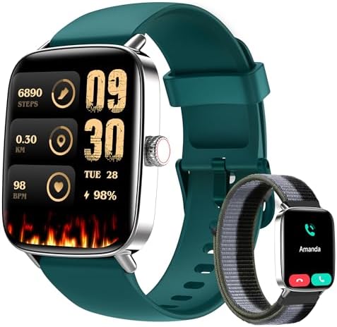 Smart Watch for Women Men, 1.85" HD AMOLED Fitness Tracker (Answer/Call) with 24/7 Heart Rate/Sleep/SpO2 Monitor for iPhone & Android, 120+ Sports Modes Smartwatch with IP68 Waterproof, 2 Bands by Tensky