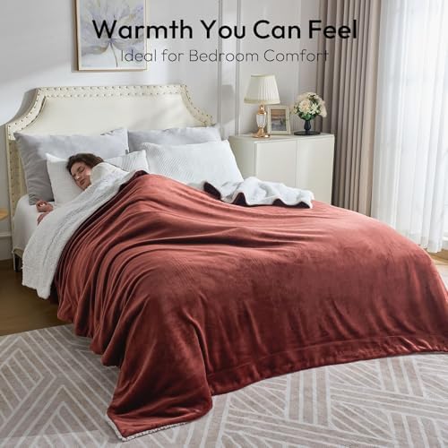NANPIPER Warm Sherpa Blanket Queen Size for Bed, Soft Fleece for Winter, Fuzzy Plush Throw Gift for Women, Chocolate Brown 90x90 Inches - Image 2