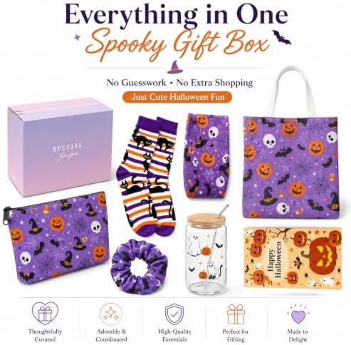 Halloween Boo Basket Gift Box for Women,Spooky Makeup Bag and Glass Cup Set - Image 6