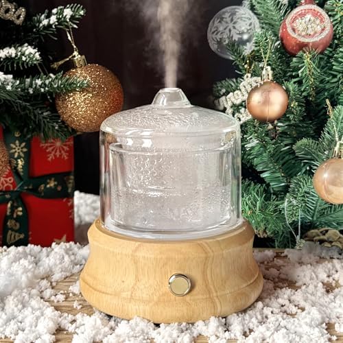 Lecdura 80ML Glass Essential Oil Diffuser with Glass Reservoir & Wood Base, Small Ultrasonic Aroma Diffusers with Auto-Off 7 Color for Home Office Bedroom Yoga by Lecdura