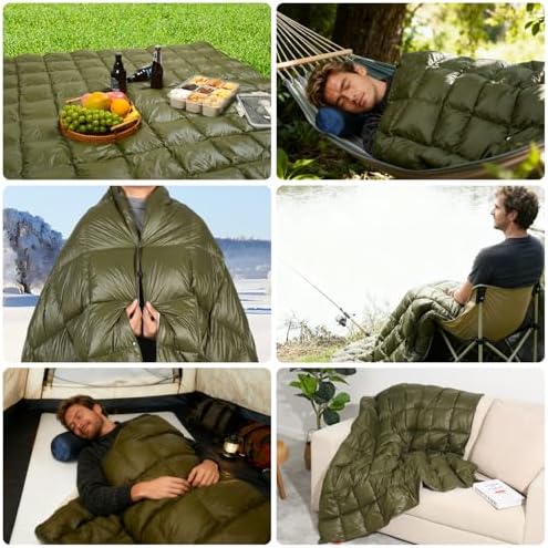 Down Camping Blanket - Lightweight, Packable, Warm & Puffy Outdoor Travel Quilt for Sleep, Hiking, Backpacking, Stadium, Festivals, Water-Resistant Sleeping Bag 55"x79" - Image 6