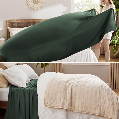 Bedsure 100% Cotton Blanket, Herringbone Weave, Oversized King, Dark Green - Image 4
