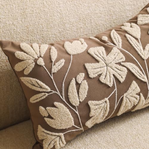 BlissBlush 14x36 Lumbar Pillow Cover for Bed, Brown Rectangular Long Throw Pillowcase, Embroidered Velvet Floral Tufted Farmhouse Accent Cushion (Cover Only) - Image 7