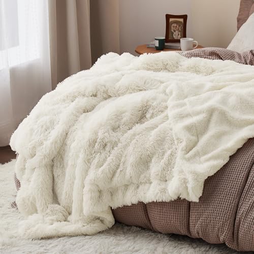 Bedsure Faux Fur Fluffy Sherpa Throw Blanket Couch Twin Cream 60"x80" - Image 5