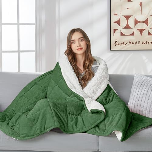 yescool Weighted Blanket for Adults (15 lbs, 60" x 80", Emerald Green) Heavy Blanket for Sleeping Perfect for 140-160 lbs, Queen Size Breathable Blanket with Premium Glass Bead - Image 2