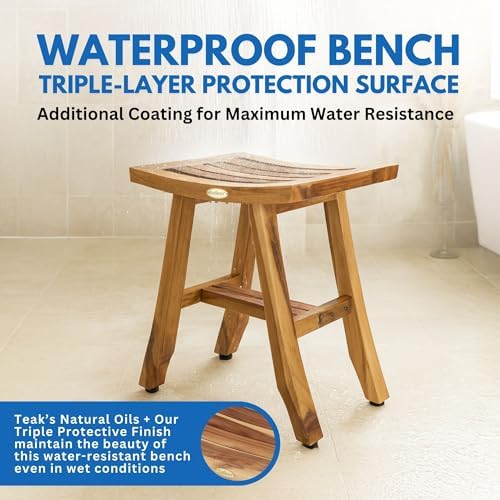 EcoDecors Satori 18-Inch Natural Teak Shower Stool, Waterproof - Image 5