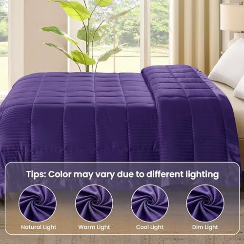 downluxe Queen Size Blanket with Satin Trim, Lightweight Down Alternative Blankets Queen Size for All Season, Machine Washable (Purple, 90x90 Inch) - Image 6