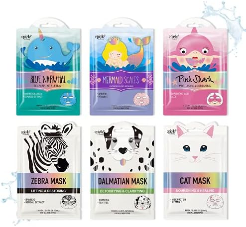 Epielle Character Face Mask Wave & Wild 6 Pack, Fun & Effective Korean Skin Care, Spa Party Favors, Birthday Gifts for Women, Self Care Gifts by Epielle