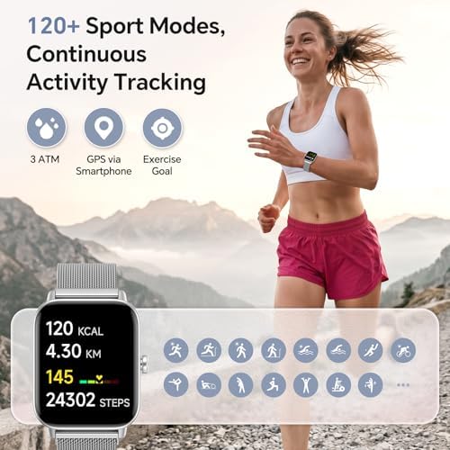 Smart Watches for Women Men (2 Bands), 1.85" HD Alexa Smart Watch for Android Phones & iphone Compatible, 120 Sport Modes Fitness Watch, Heart Rate/SpO2/Sleep Tracker, 3ATM Waterproof Pedometer Watch - Image 5
