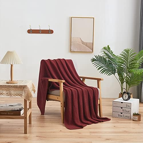 Longhui bedding 100% Cotton Knitted Throw Blanket – Burgundy, Soft & Cozy, Machine Washable, 51"x63" – Perfect for Living Room, Couch, Sofa, Bed or Travel - Image 6