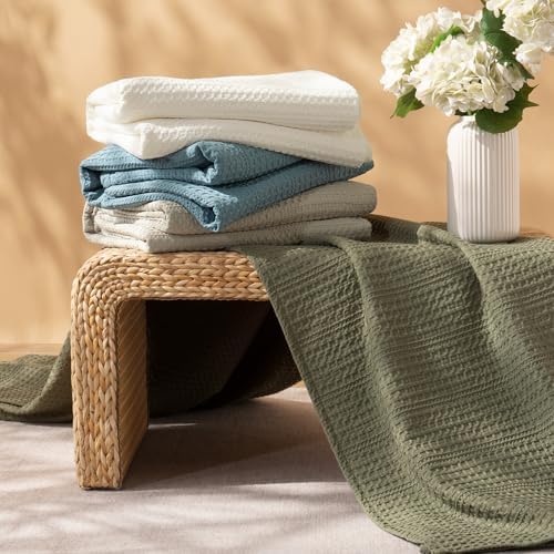PHF Lightweight Waffle Weave Blanket Queen Size 90"x 90", Soft Woven Summer Blanket for Hot Sleepers - Aesthetic Home Decor for Couch Bed Sofa, Pet Friendly, Olive Green - Image 7