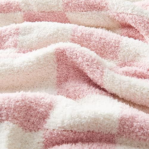 CozeCube Pink White Reversible Checkered Knit Throw Blanket 50"x60" - Image 3